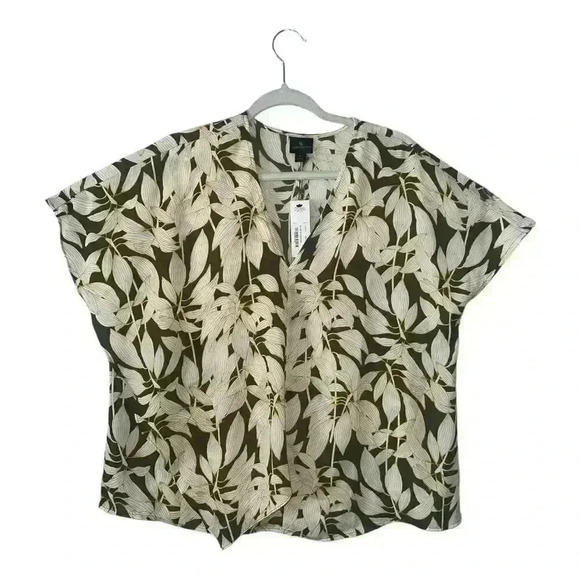 Worthington Olive Green V-Neck Georgette Blouse, Lareg - Picture 2 of 7